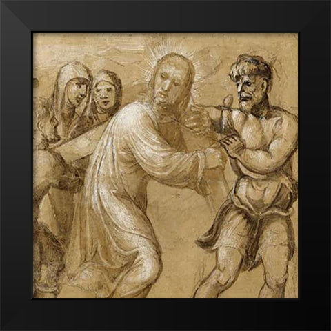 Museumist Carrying the Cross (recto); The Resurrection (verso) Black Modern Wood Framed Art Print by Bazzi, Giovanni Antonio