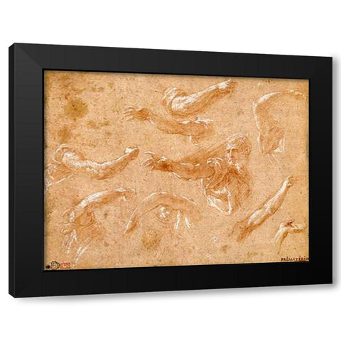 Study of God the Father with Angels Black Modern Wood Framed Art Print by Primaticcio, Francesco