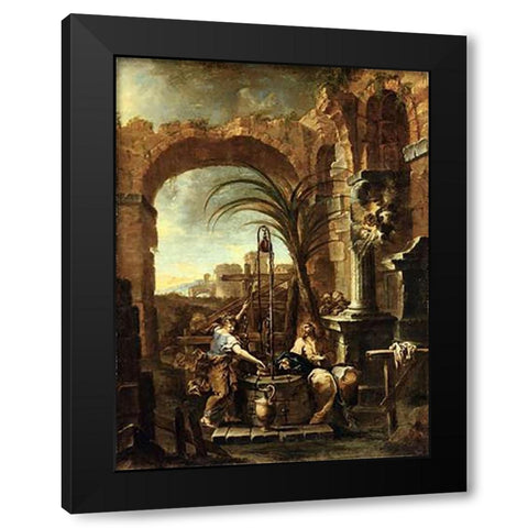 Museumist and the Samaritan Woman Black Modern Wood Framed Art Print by Magnasco, Alessandro