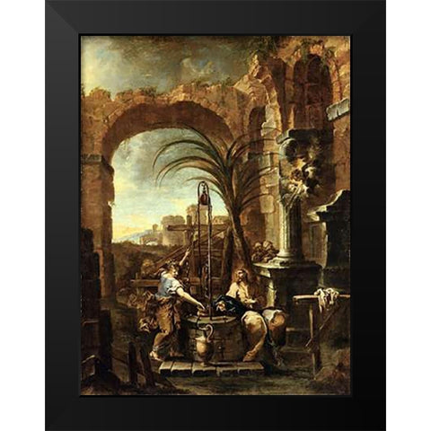 Museumist and the Samaritan Woman Black Modern Wood Framed Art Print by Magnasco, Alessandro