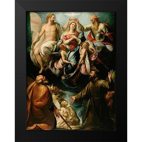 Coronation of the Virgin with Saints Joseph and Francis of Assisi Black Modern Wood Framed Art Print by Procaccini, Giulio