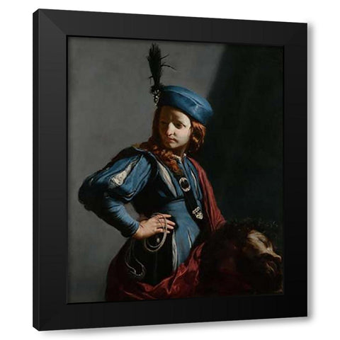 David with the Head of Goliath Black Modern Wood Framed Art Print by Cagnacci, Guido