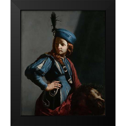 David with the Head of Goliath Black Modern Wood Framed Art Print by Cagnacci, Guido