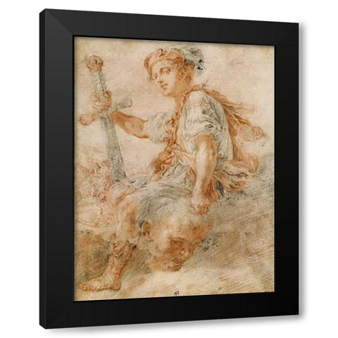 David with the Head of Goliath Black Modern Wood Framed Art Print by Fetti, Domenico