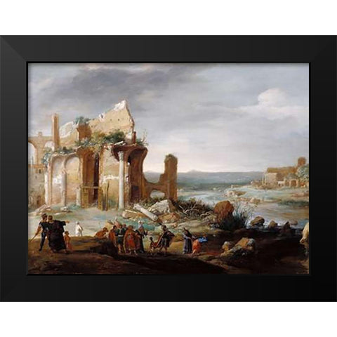 Moses and Aaron Changing the Rivers of Egypt to Blood Black Modern Wood Framed Art Print by Breenbergh, Bartholomeus