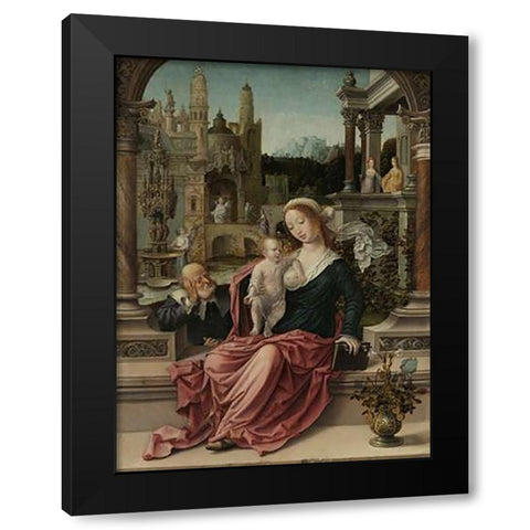 The Holy Family Black Modern Wood Framed Art Print by Gossaert, Jan
