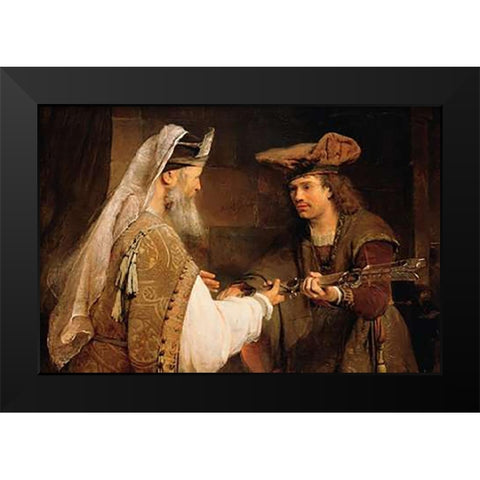 Ahimelech Giving the Sword of Goliath to David Black Modern Wood Framed Art Print by de Gelder, Aert