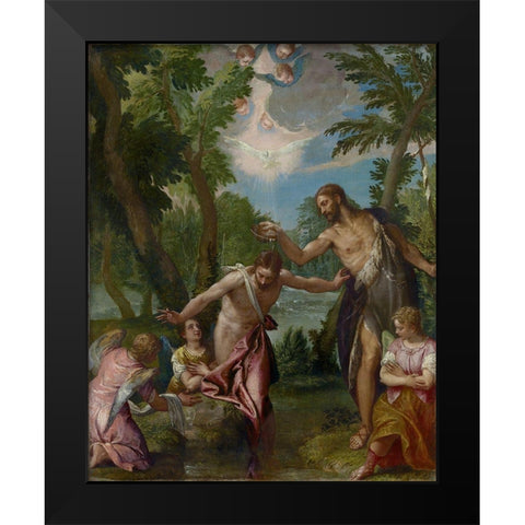 The Baptism of Christ Black Modern Wood Framed Art Print by Veronese, Paolo