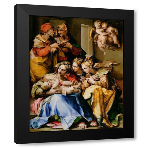 Holy Family with Saints Anne, Catherine of Alexandria, and Mary Magdalene Black Modern Wood Framed Art Print with Double Matting by Nosadella,