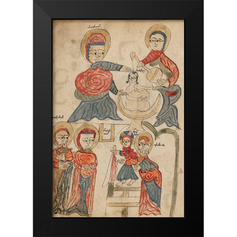 Bathing the Christ Child and The Presentation in the Temple Black Modern Wood Framed Art Print by Illuminator, Unknown 14th Century