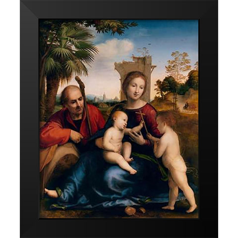 The Rest on the Flight into Egypt with St. John the Baptist Black Modern Wood Framed Art Print by Porta, Baccio Della