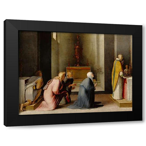 The Miraculous Communion of Saint Catherine of Siena Black Modern Wood Framed Art Print with Double Matting by Beccafumi, Domenico