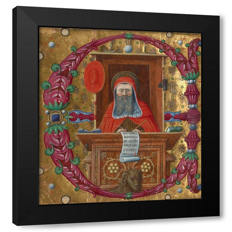Initial E: Saint Jerome in His Study Black Modern Wood Framed Art Print with Double Matting by Illuminator, Unknown 15th Century Italian