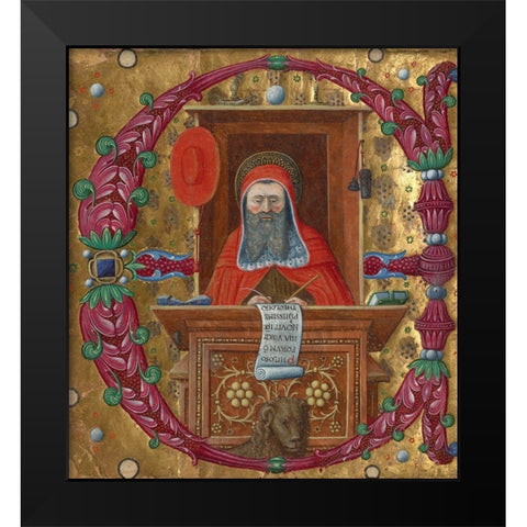 Initial E: Saint Jerome in His Study Black Modern Wood Framed Art Print by Illuminator, Unknown 15th Century Italian
