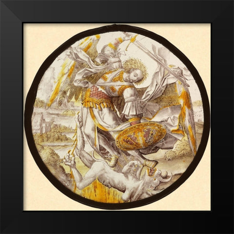 The Archangel Michael Vanquishing the Devil Black Modern Wood Framed Art Print by Glassmaker, Unknown 16th Century Netherlandish