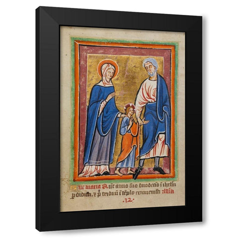 Christ Led to Jerusalem by Mary and Joseph Black Modern Wood Framed Art Print with Double Matting by Illuminator , Unknown 12th Century