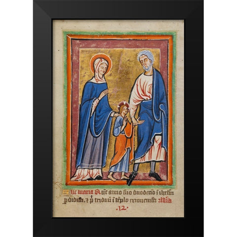 Christ Led to Jerusalem by Mary and Joseph Black Modern Wood Framed Art Print by Illuminator , Unknown 12th Century