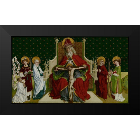 The Trinity with the Virgin, Saints John the Evangelist, Stephen and Lawrence and a Donor Black Modern Wood Framed Art Print by Von Andlau, Peter Hemme