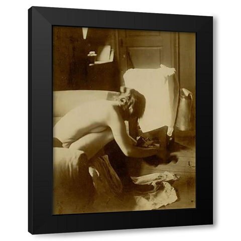Seated Nude Black Modern Wood Framed Art Print with Double Matting by Degas, Edgar