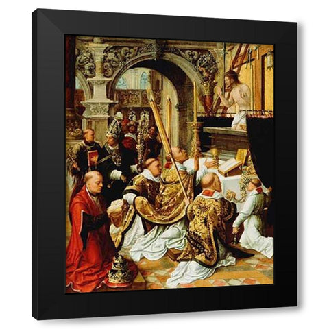 The Mass of Saint Gregory the Great Black Modern Wood Framed Art Print by Ysenbrandt, Adriaen