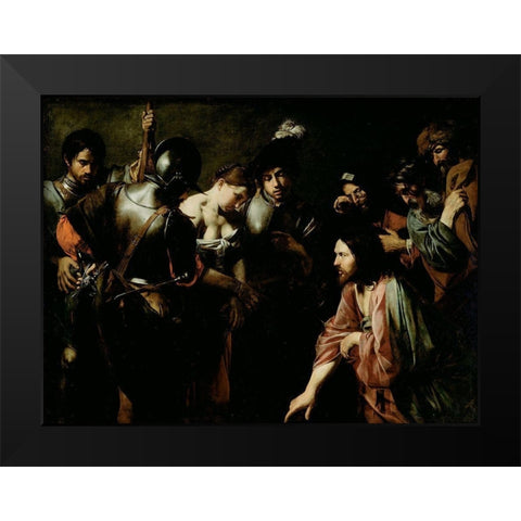 Christ and the Adulteress Black Modern Wood Framed Art Print by de Boulogne, Valentin