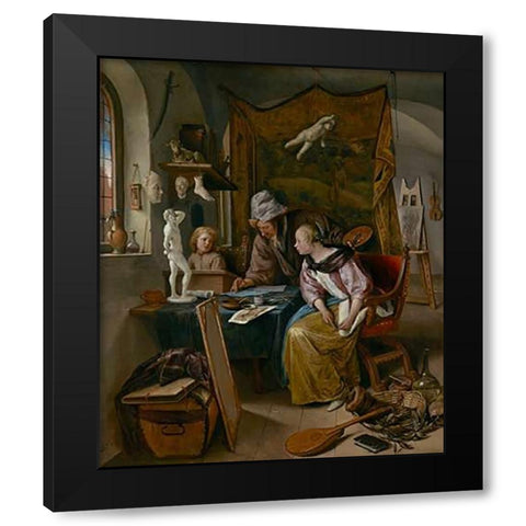 The Drawing Lesson Black Modern Wood Framed Art Print with Double Matting by Steen, Jan