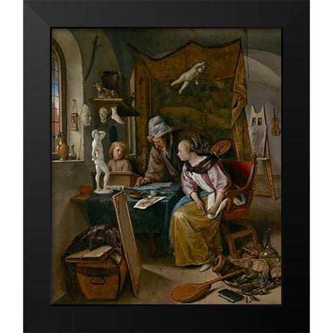 The Drawing Lesson Black Modern Wood Framed Art Print by Steen, Jan