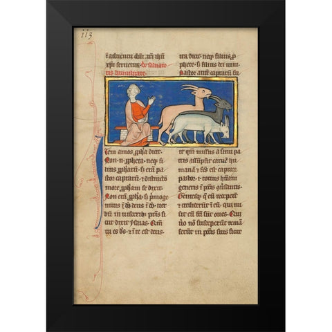 Amos and Three Goats Black Modern Wood Framed Art Print by Illustrator, Unknown 13th Century