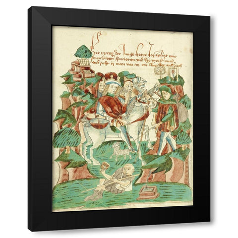 Josaphat Meeting a Blind Man and a Beggar Black Modern Wood Framed Art Print by Illuminator, Unknown 15th Century German