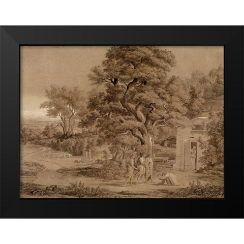 Landscape with Abraham and the Three Angels in the Valley of Mambre Black Modern Wood Framed Art Print by Koch, Joseph Anton