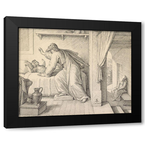 Elijah Revives the Son of the Widow of Zarephath Black Modern Wood Framed Art Print by Von Carolsfeld, Julius Schnorr