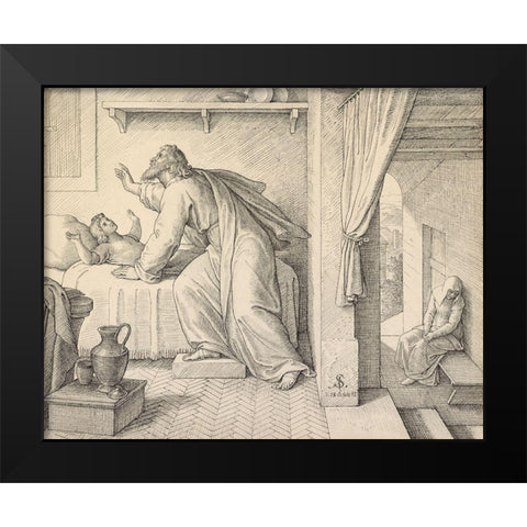 Elijah Revives the Son of the Widow of Zarephath Black Modern Wood Framed Art Print by Von Carolsfeld, Julius Schnorr