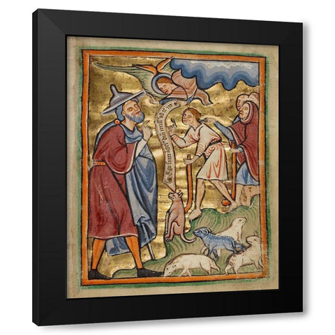 The Angel Appearing to Joachim Black Modern Wood Framed Art Print by Illuminator, Unknown 12th Century English
