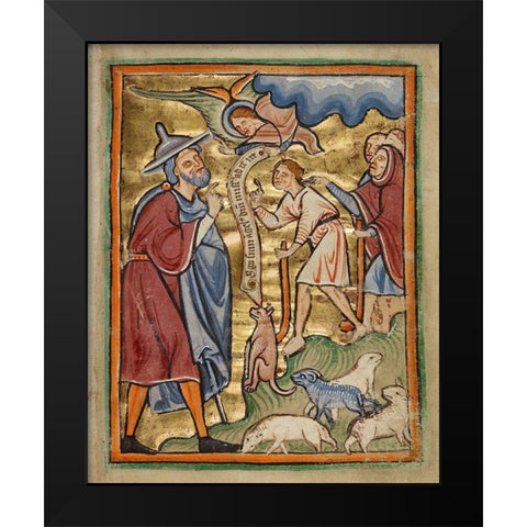 The Angel Appearing to Joachim Black Modern Wood Framed Art Print by Illuminator, Unknown 12th Century English