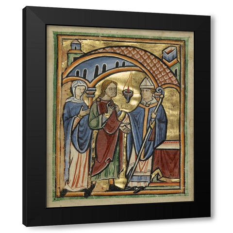 Joachim and Saint Anne before the High Priest Black Modern Wood Framed Art Print by Illuminator, Unknown 12th Century English