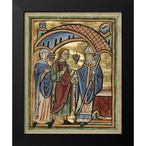 Joachim and Saint Anne before the High Priest Black Modern Wood Framed Art Print by Illuminator, Unknown 12th Century English