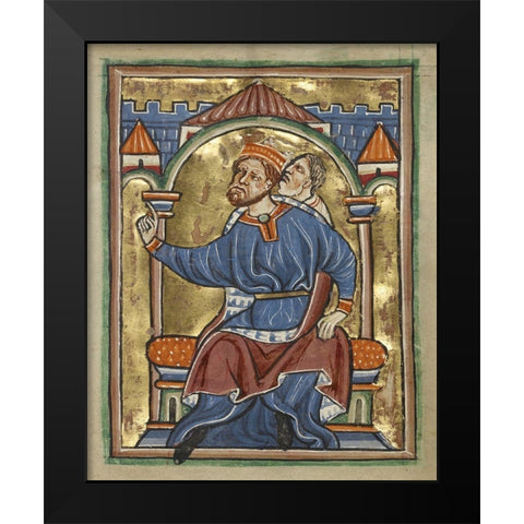 Herod Enthroned Black Modern Wood Framed Art Print by Illuminator, Unknown 12th Century English