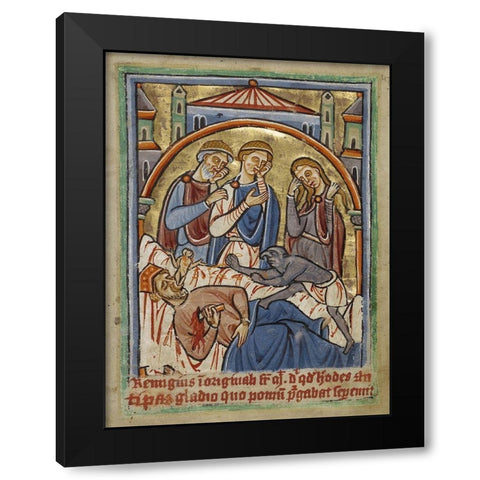 The Suicide of Herod Black Modern Wood Framed Art Print with Double Matting by Illuminator, Unknown 12th Century English