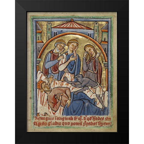 The Suicide of Herod Black Modern Wood Framed Art Print by Illuminator, Unknown 12th Century English