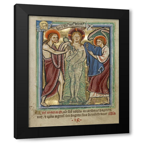 The Baptism of Christ Black Modern Wood Framed Art Print by Illuminator, Unknown 12th Century English