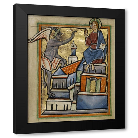 The Second Temptation Black Modern Wood Framed Art Print with Double Matting by Illuminator, Unknown 12th Century English