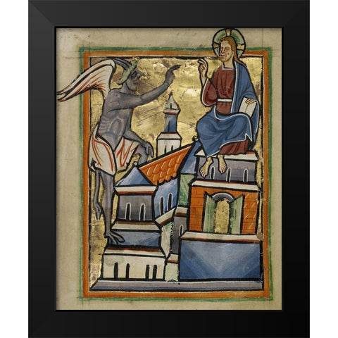 The Second Temptation Black Modern Wood Framed Art Print by Illuminator, Unknown 12th Century English