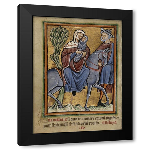 The Flight into Egypt Black Modern Wood Framed Art Print by Illuminator, Unknown 12th Century English