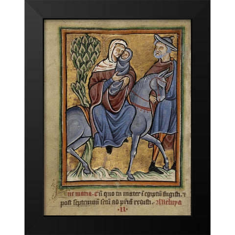 The Flight into Egypt Black Modern Wood Framed Art Print by Illuminator, Unknown 12th Century English