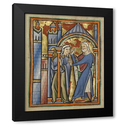 The Meeting at the Golden Gate Black Modern Wood Framed Art Print by Illuminator, Unknown 12th Century English