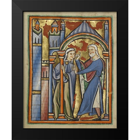 The Meeting at the Golden Gate Black Modern Wood Framed Art Print by Illuminator, Unknown 12th Century English