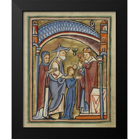 The Virgin as a Maiden in the Temple Black Modern Wood Framed Art Print by Illuminator, Unknown 12th Century English