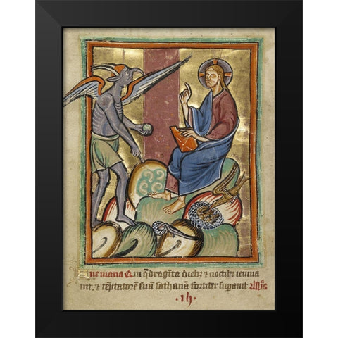 The First Temptation Black Modern Wood Framed Art Print by Illuminator, Unknown 12th Century English