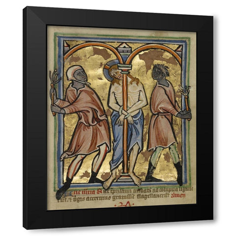 The Scourging of Christ Black Modern Wood Framed Art Print by Illuminator, Unknown 12th Century English