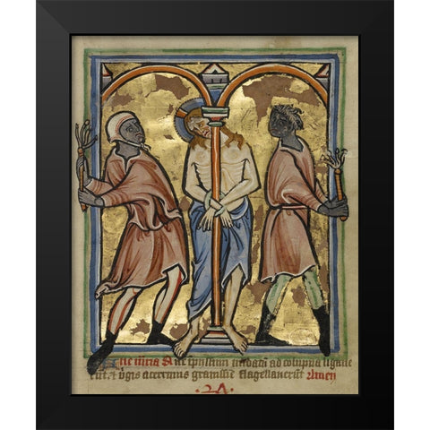 The Scourging of Christ Black Modern Wood Framed Art Print by Illuminator, Unknown 12th Century English